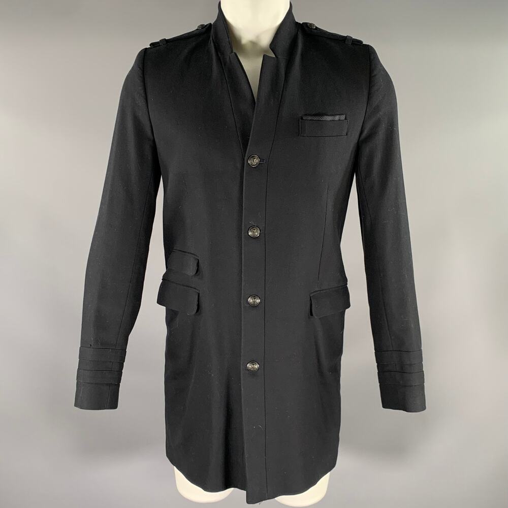 THE KOOPLES Size 38 Black Solid Cotton Military Coat
